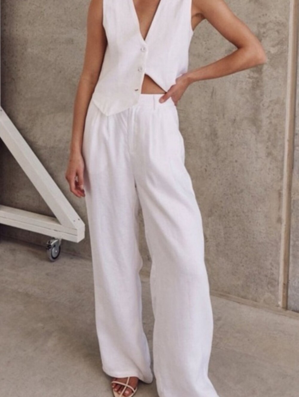 Commense White Cotton Wide-Leg Trousers & Vest - Picture 2 of 5